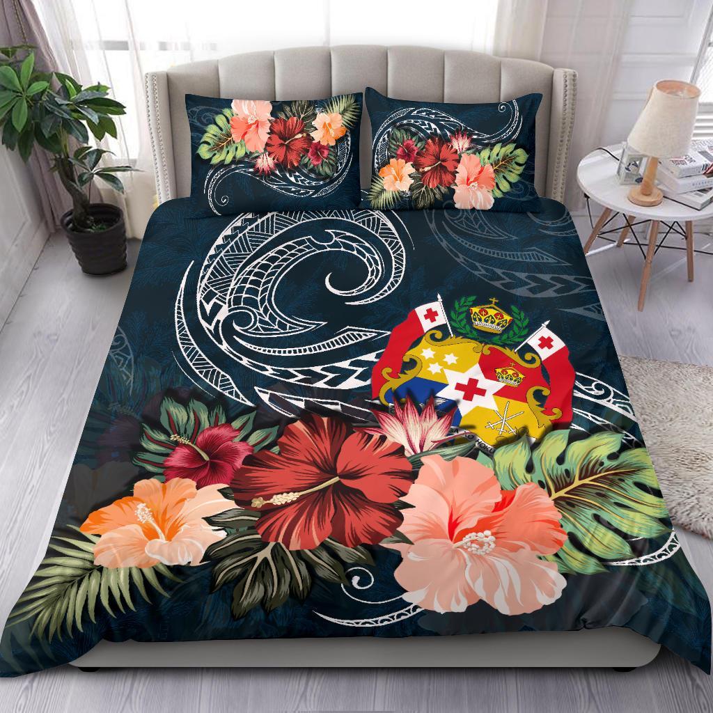 Tonga Bedding Set Tonga Hibiscus Polynesian Wave Coat Of Arms Duvet Cover - Vibe Hoodie Shop