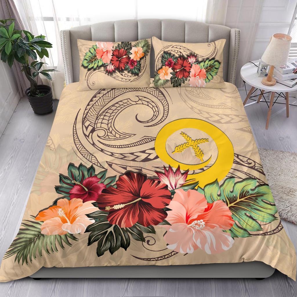 Vanuatu Bedding Set Hibiscus Polynesian Wave Duvet Cover Beige - Vibe Hoodie Shop