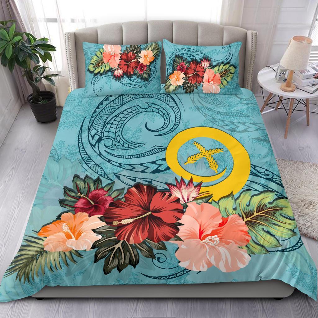 Vanuatu Bedding Set Hibiscus Polynesian Wave Duvet Cover Blue - Vibe Hoodie Shop