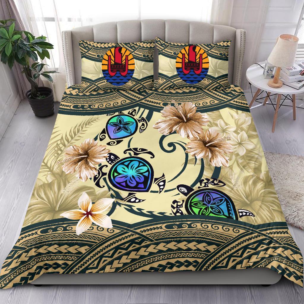 Tahiti Bedding Set - Polynesian Turtle Hibiscus Beige - Vibe Hoodie Shop