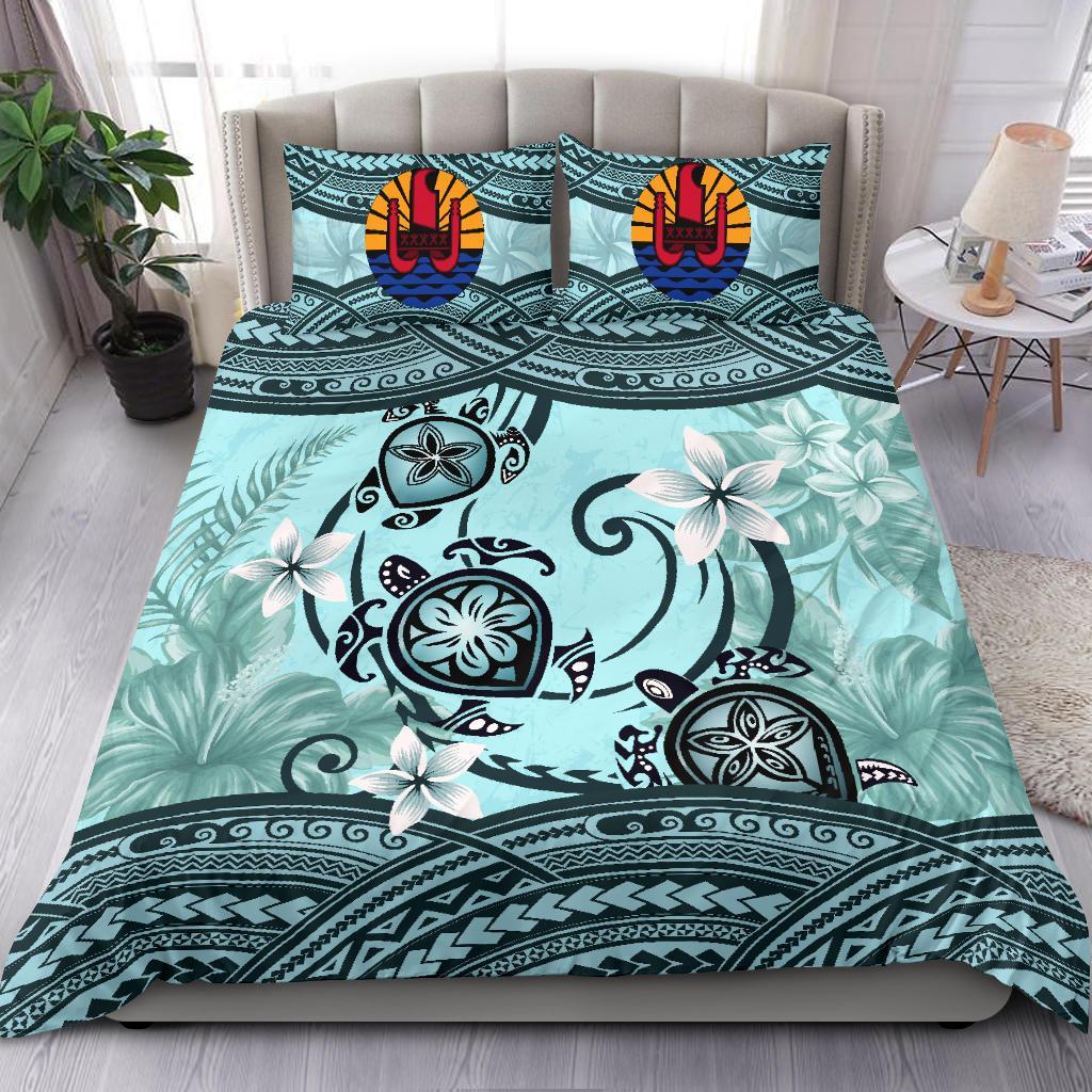 Tahiti Bedding Set - Polynesian Turtle Plumeria Blue - Vibe Hoodie Shop