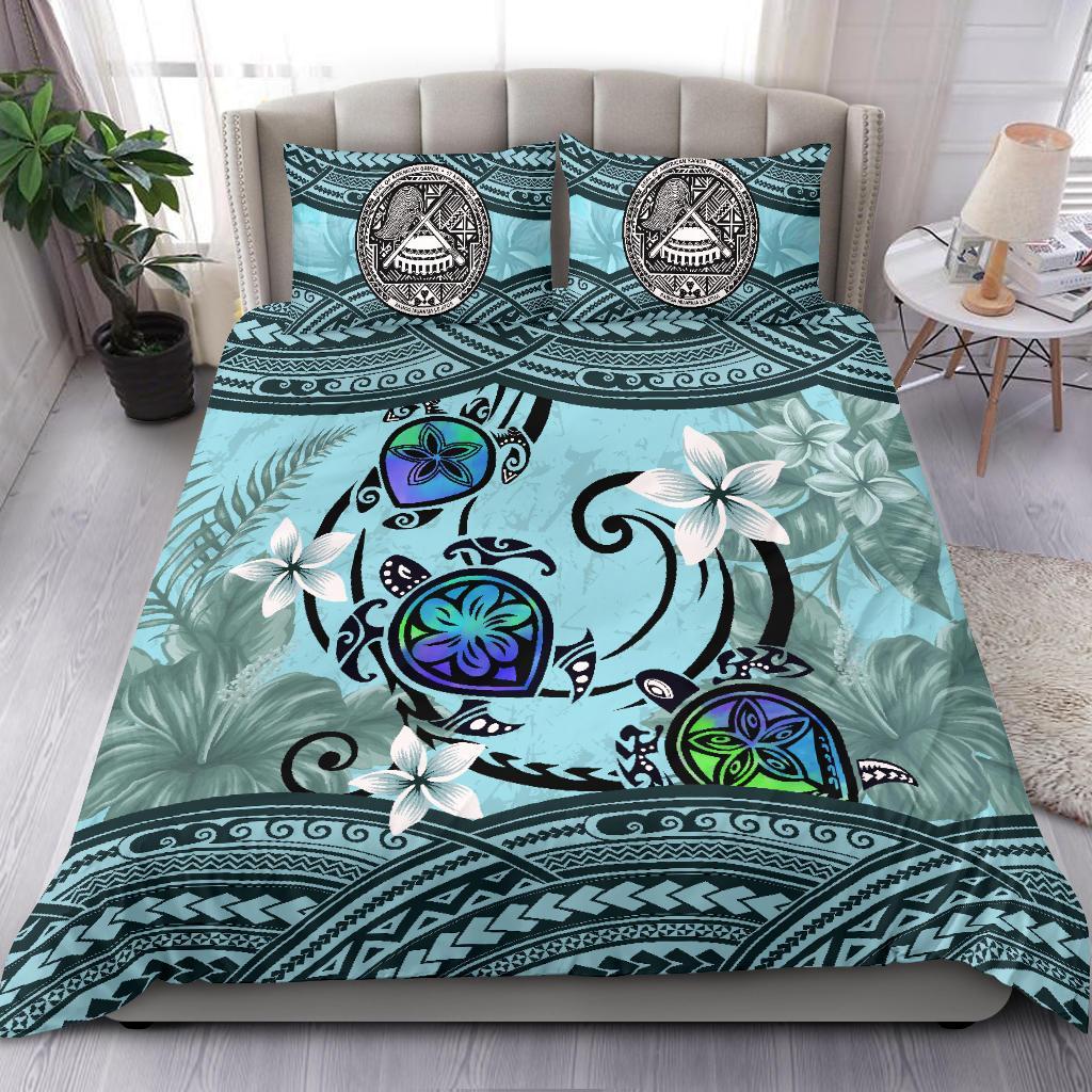 American Samoa Bedding Set - Polynesian Turtle Plumeria - Vibe Hoodie Shop