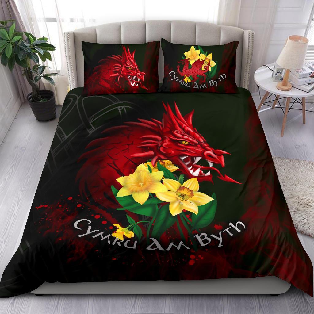 Wales Bedding Set, Cymru Am Byth Welsh Dragon Daffodil - Vibe Hoodie Shop