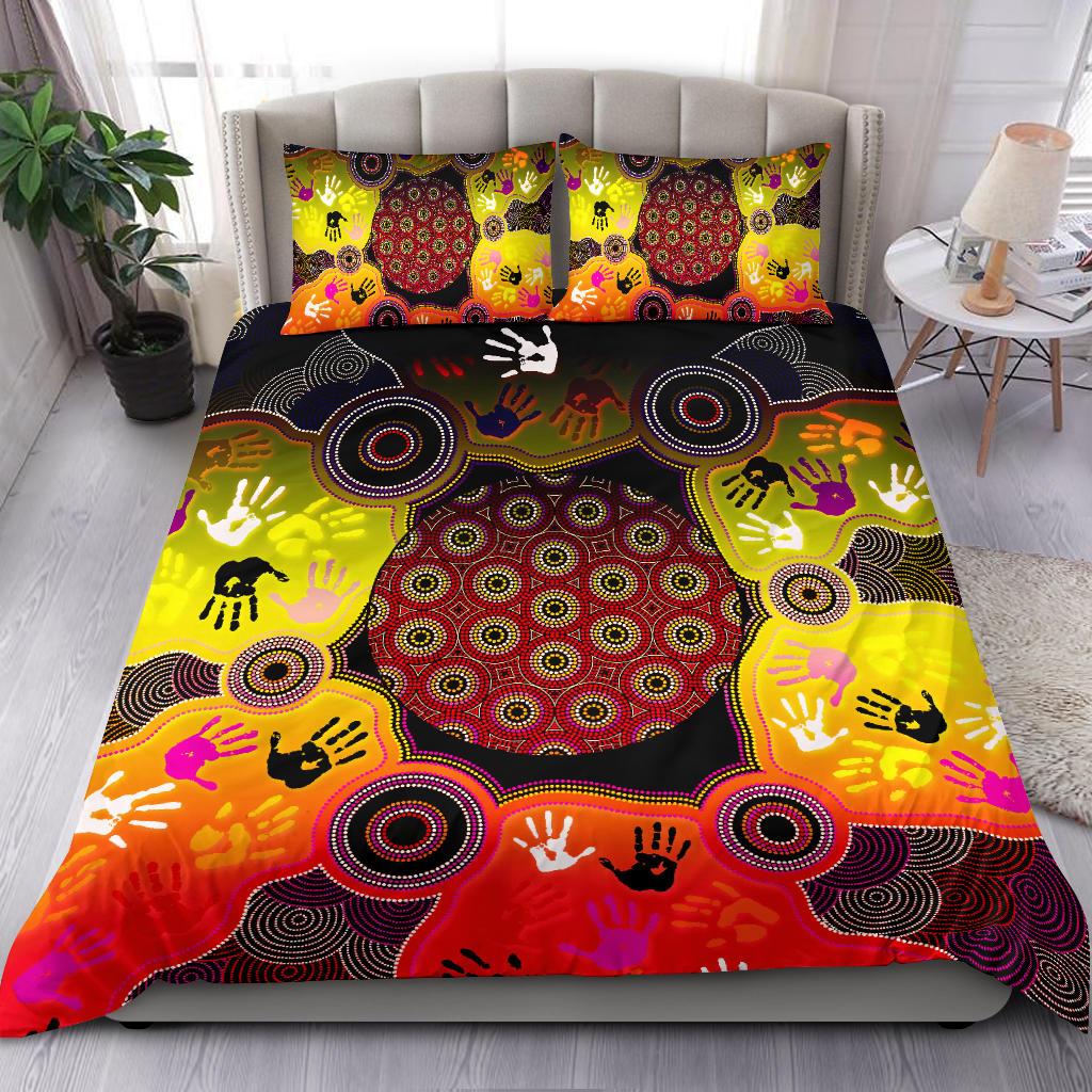 Aboriginal Bedding Set, Indigenous Circle Dot Painting Hand Art - Vibe Hoodie Shop