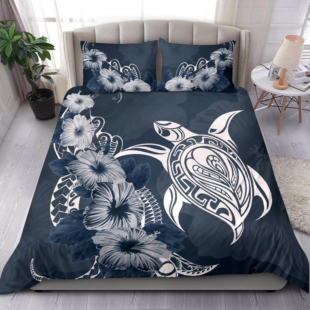 Turtle Bedding Set Polynesian And Hibiscus Duvet Cover - Vibe Hoodie Shop