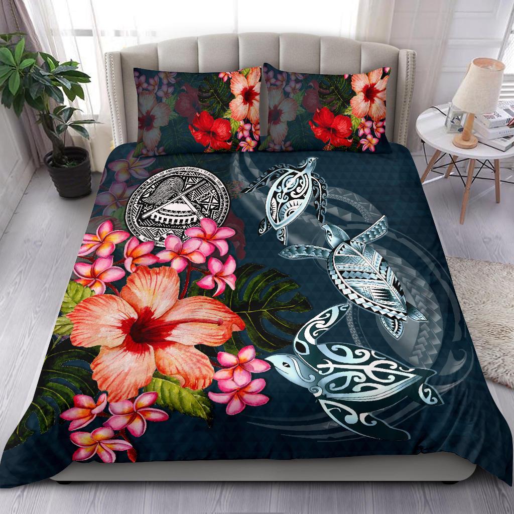 American Samoa Bedding Set - Polynesian Turtle Tropical Plumeria - Vibe Hoodie Shop