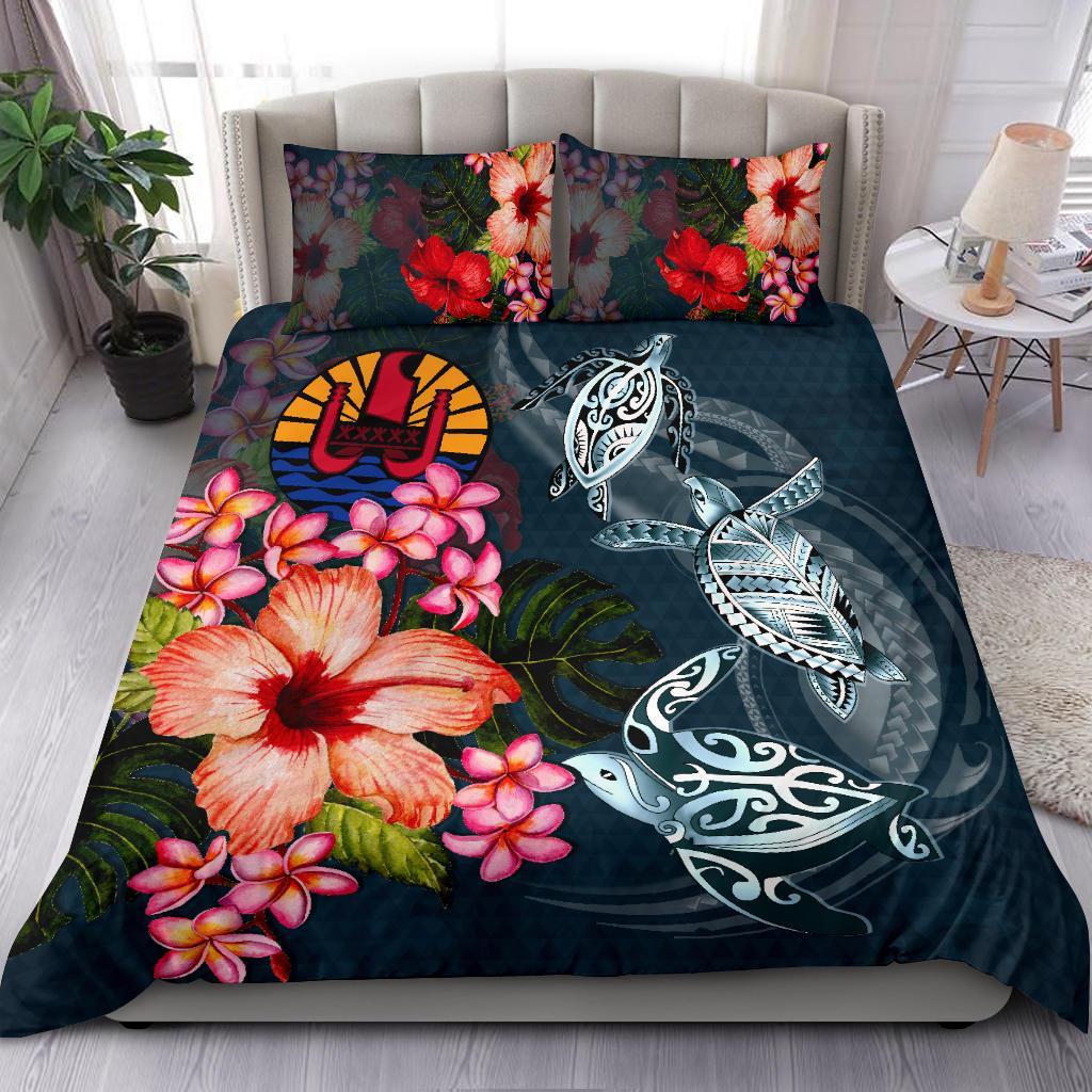 Tahiti Bedding Set - Polynesian Turtle Tropical Plumeria - Vibe Hoodie Shop