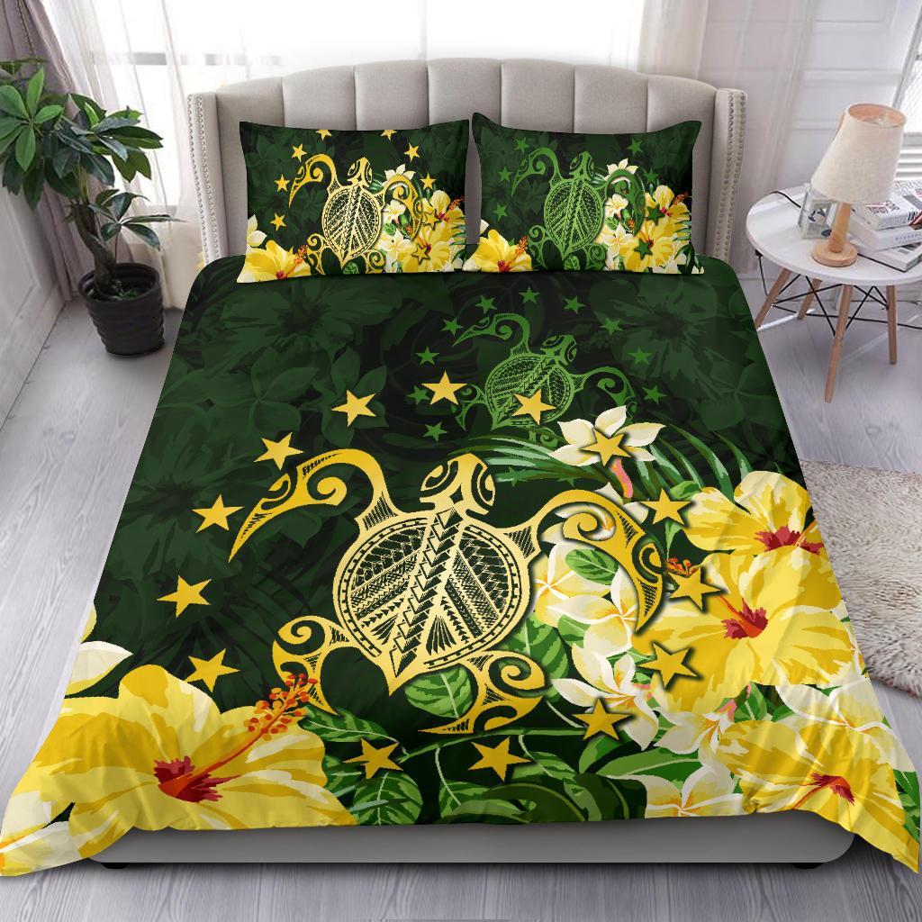 Cook Islands Polynesian Turtles Green Yellow Bedding Set - Vibe Hoodie Shop