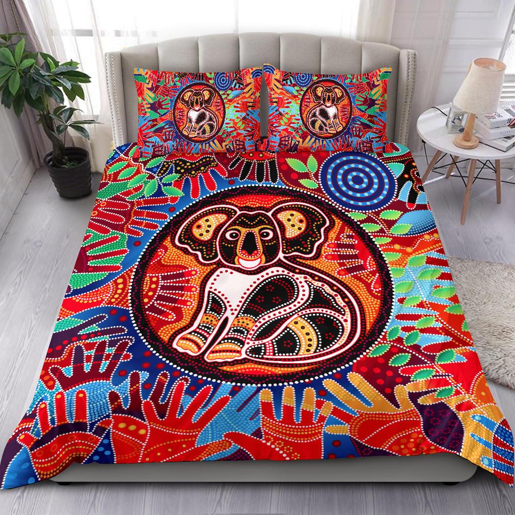 Aboriginal Bedding Set, Koala and Hand Art Dot Painting Bedding Set - Vibe Hoodie Shop