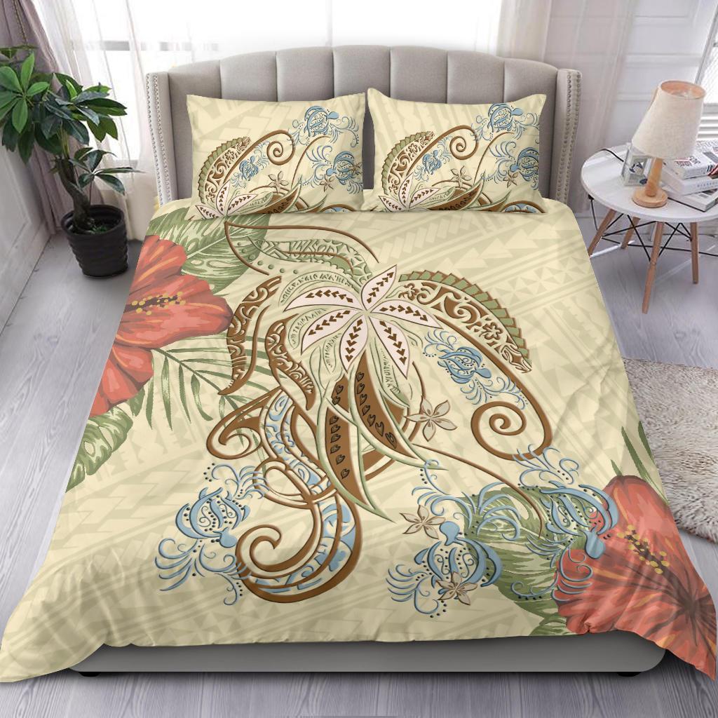 Polynesian Tribal Turtle Flowers Bedding Set - Canary - Vibe Hoodie Shop