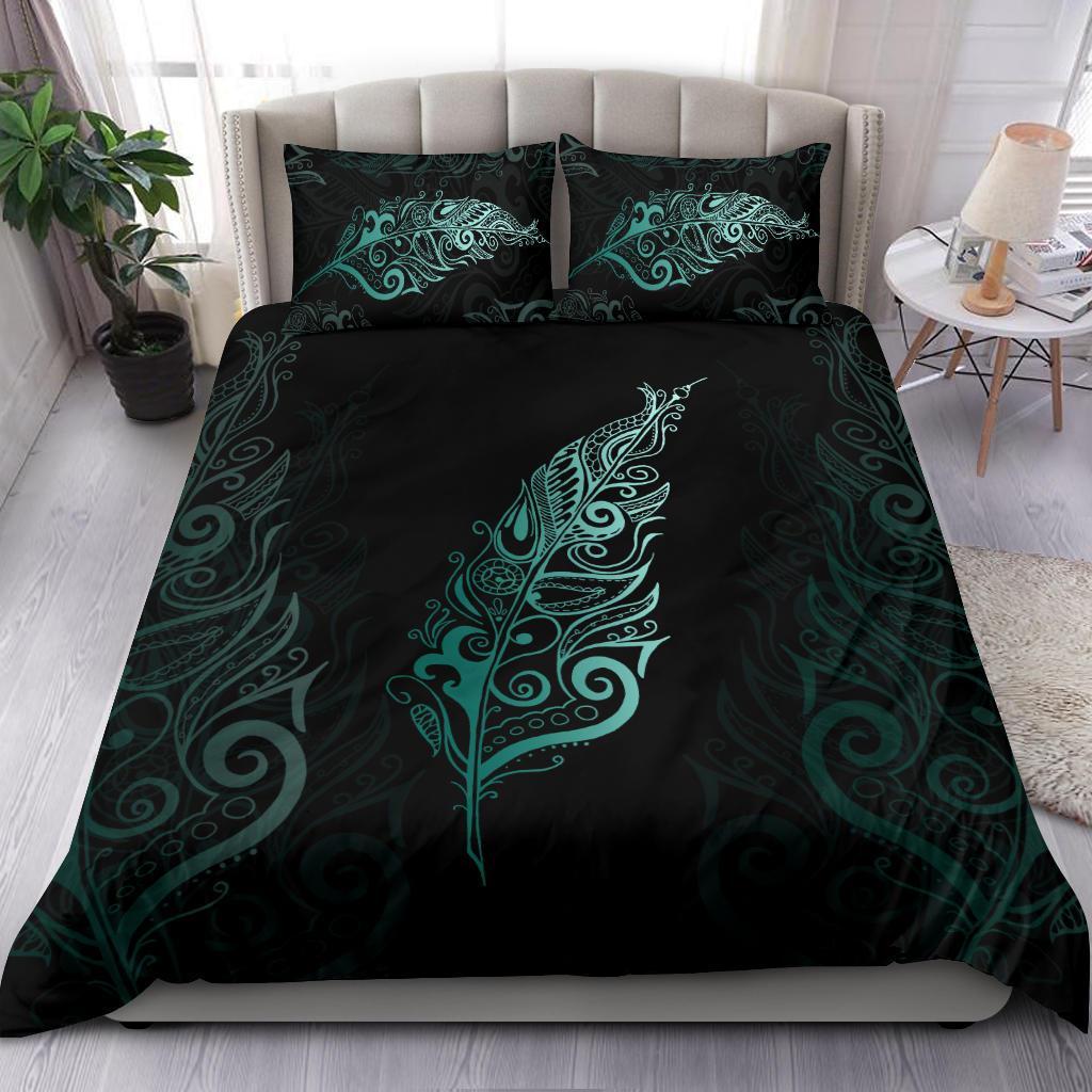 Light Silver Fern New Zealand Bedding Set - Turquoise - Vibe Hoodie Shop