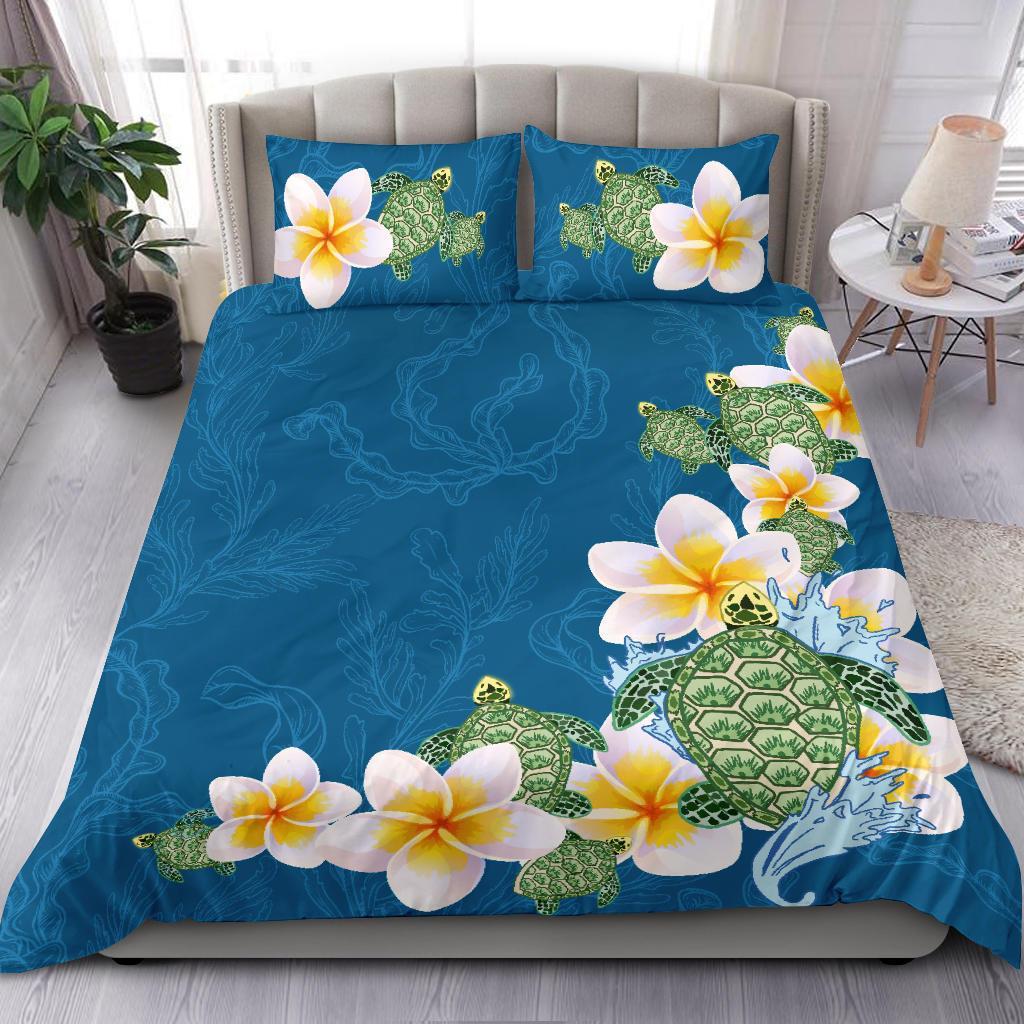 Plumeria Sea Turtle Bedding Set - Vibe Hoodie Shop