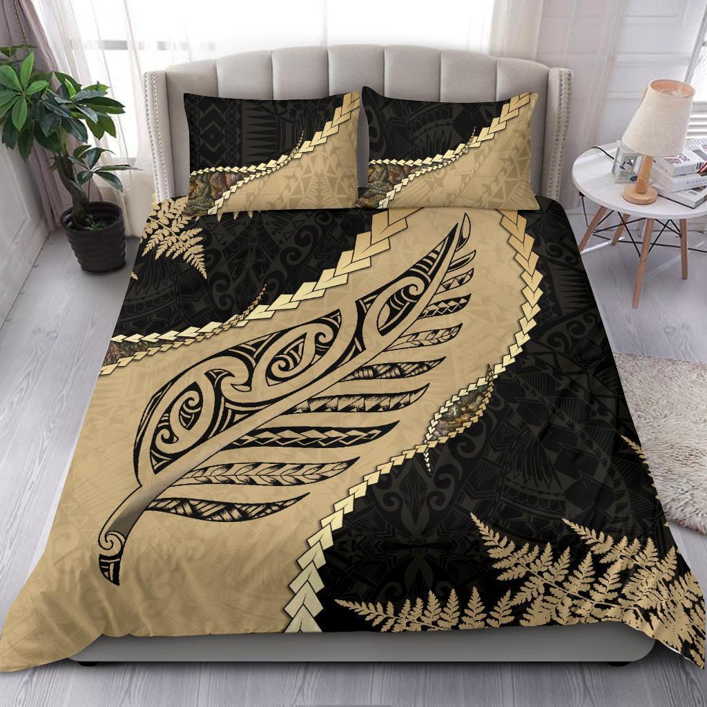 Paua Shell Maori Silver Fern Bedding Set, Golden - Vibe Hoodie Shop