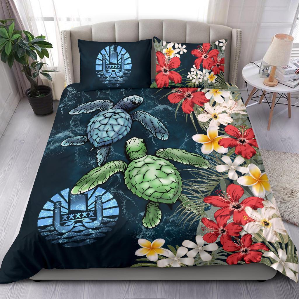 Tahiti Bedding Set - Sea Turtle Tropical Hibiscus And Plumeria - Vibe Hoodie Shop