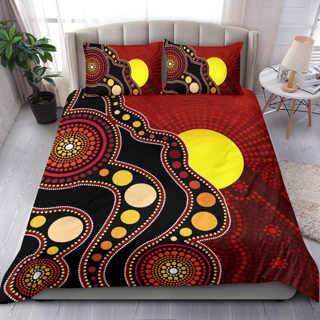 Aboriginal Bedding Set, Australia Aboriginal Lives Matter Flag Circle Dot Painting Art Bedding Set - Vibe Hoodie Shop