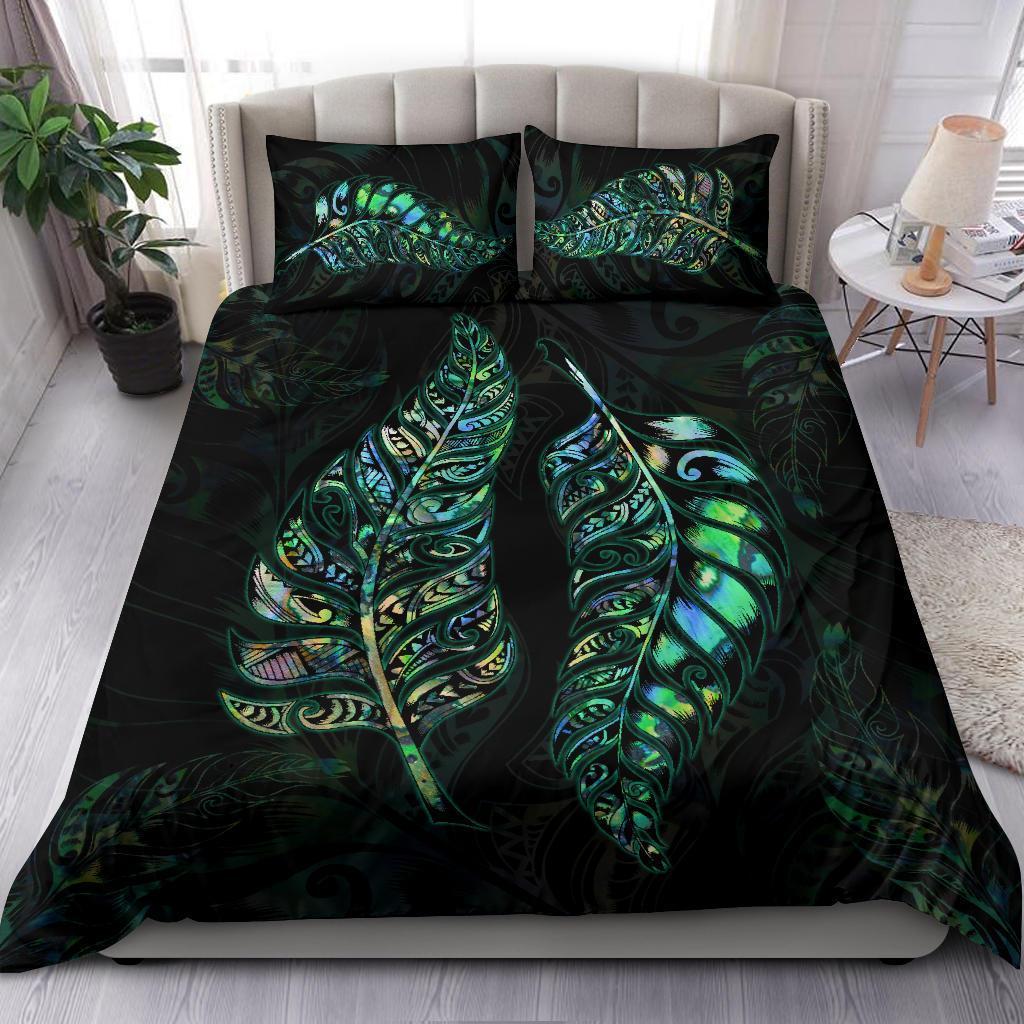 New Zealand Silver Fern Couple Bedding Set Paua Shell - Vibe Hoodie Shop