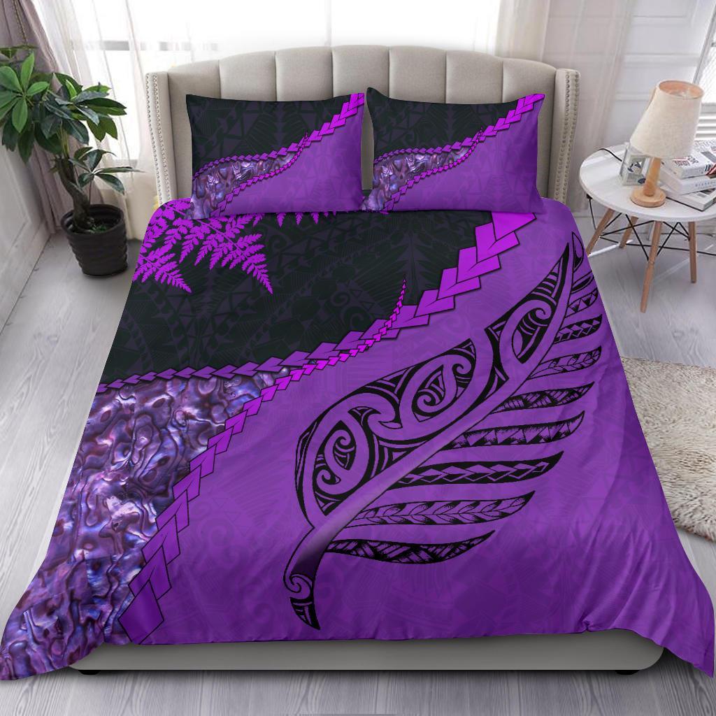 Paua Shell Maori Silver Fern Bedding Set, Purple - Vibe Hoodie Shop