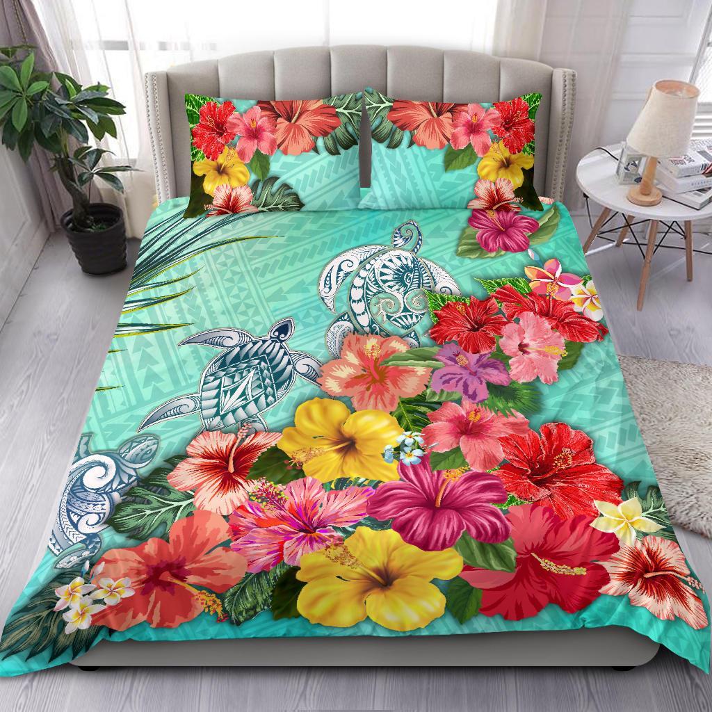 Turtle Polynesian Bedding Set Hibiscus Polynesian Colorful - Vibe Hoodie Shop