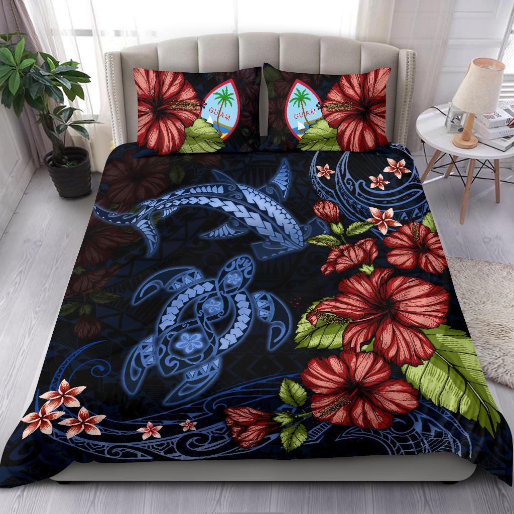 Guam Bedding Set Turtle And Shark Polynesian Hibiscus - Vibe Hoodie Shop