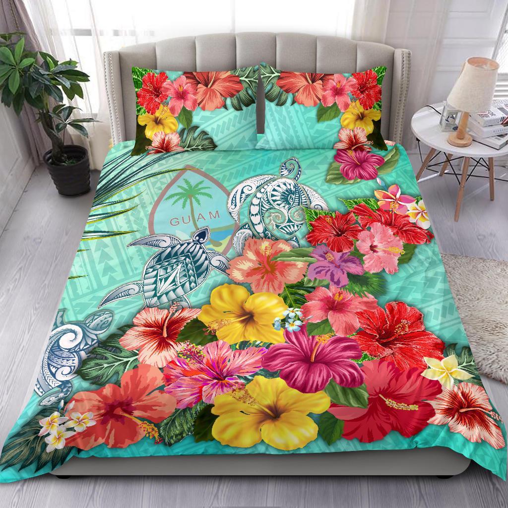 Guam Bedding Set Turtle And Hibiscus Turquoise - Vibe Hoodie Shop