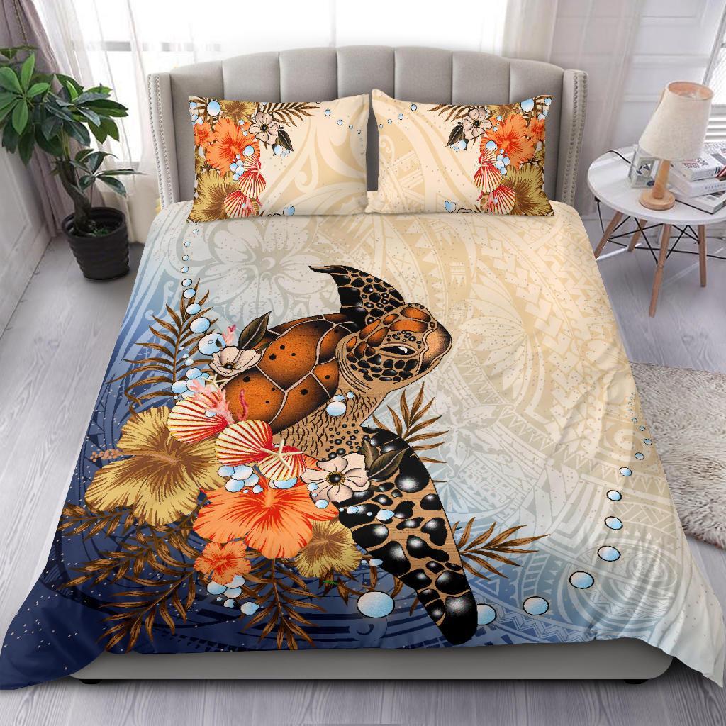 Polynesian Turtle Hibiscus Sea Shell Bedding Set - Vibe Hoodie Shop