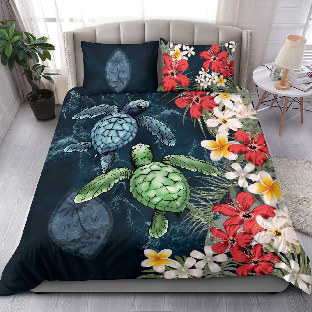 Guam Bedding Set - Sea Turtle Tropical Hibiscus And Plumeria - Vibe Hoodie Shop