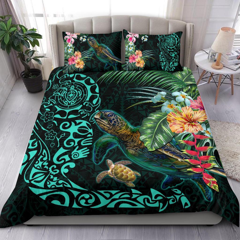 Tiki Polynesian Bedding Set Turtle Hibiscus - Vibe Hoodie Shop