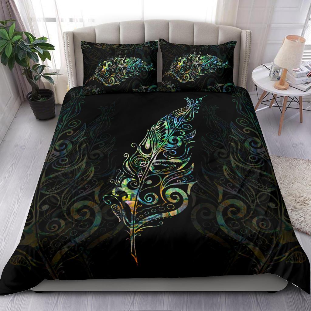 Light Silver Fern New Zealand Bedding Set, Paua Shell - Vibe Hoodie Shop