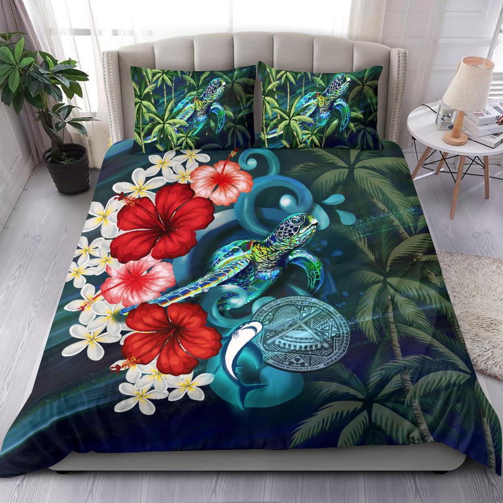 American Samoa Bedding Set - Ocean Turtle Coconut Tree And Hibiscus - Vibe Hoodie Shop