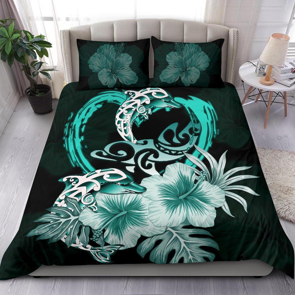 Polynesian Bedding Set I Love Dophins Duvet Cover Hibiscus - Vibe Hoodie Shop