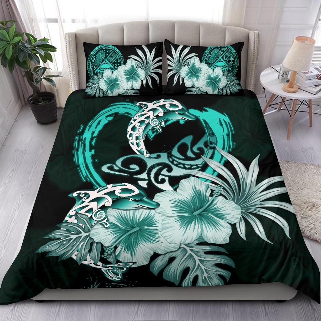 American Samoa Bedding Set I love Dolphins Hibiscus - Vibe Hoodie Shop