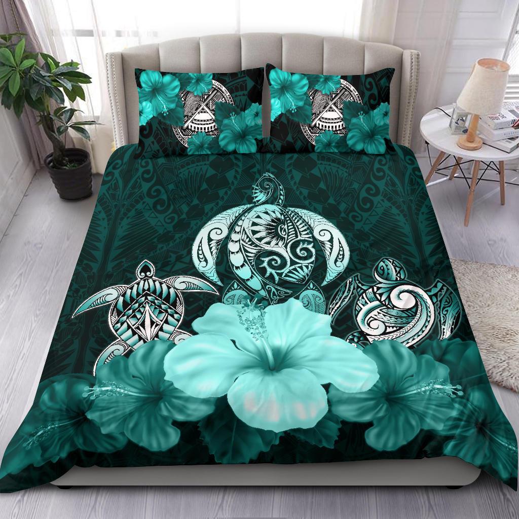 American Samoa Bedding Set Three Turtle Polynesian Hibiscus - Vibe Hoodie Shop