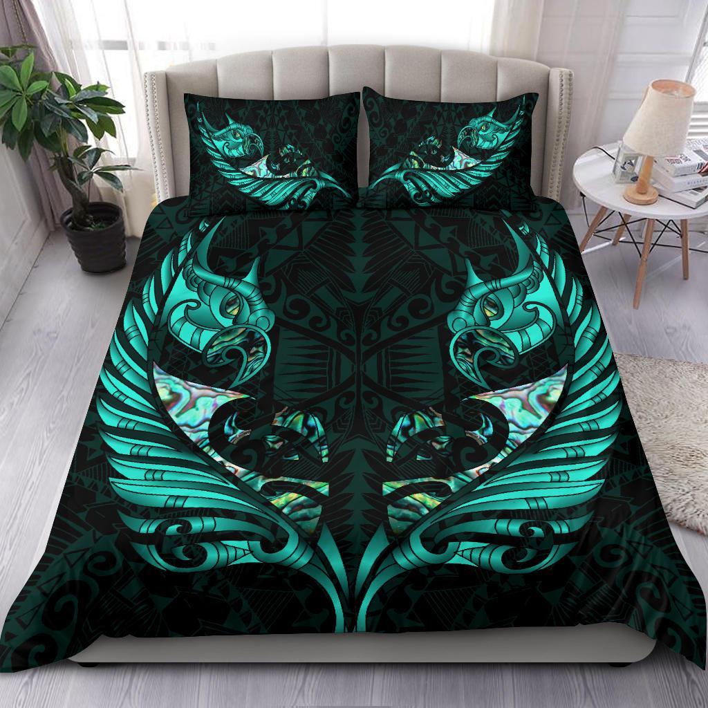 New Zealand Bedding Set Manaia Paua Fern Wing - Turquoise - Vibe Hoodie Shop