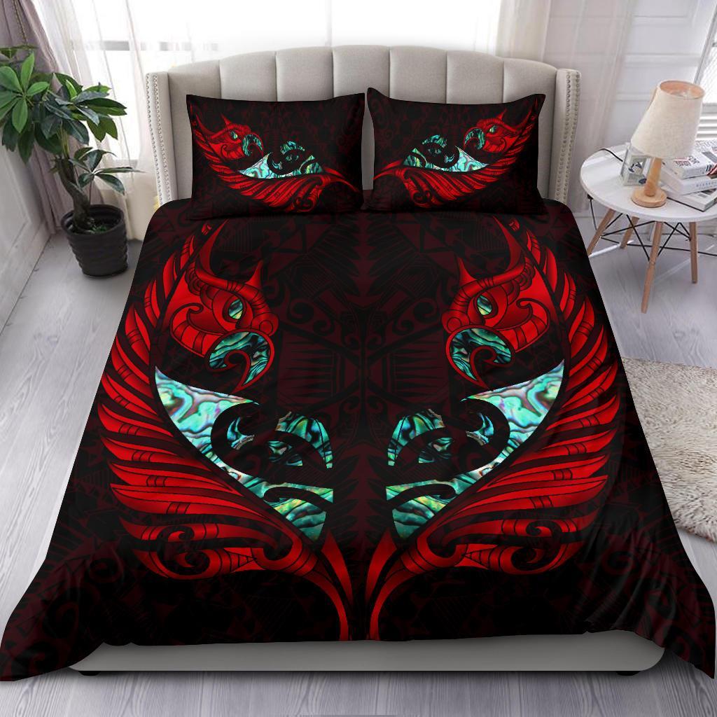 New Zealand Bedding Set Manaia Paua Fern Wing - Red - Vibe Hoodie Shop