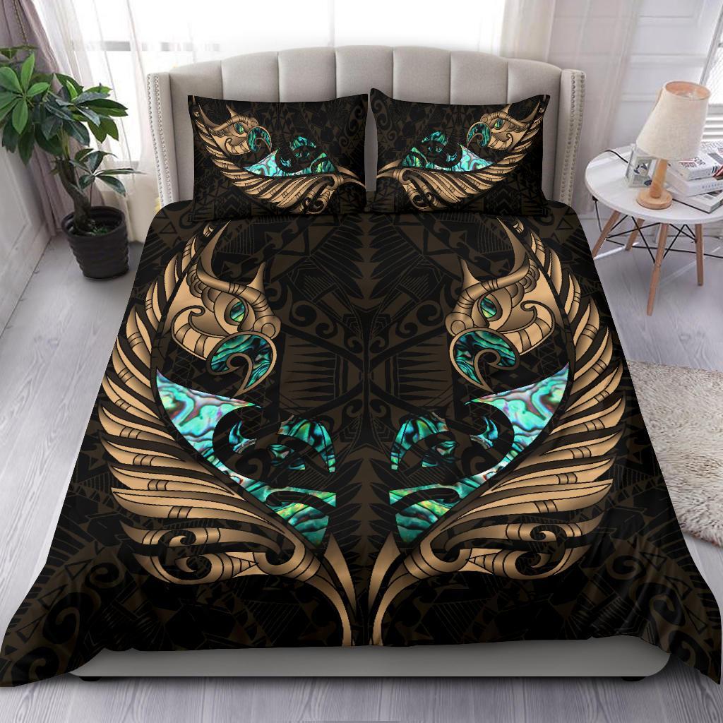 New Zealand Bedding Set Manaia Paua Fern Wing - Gold - Vibe Hoodie Shop