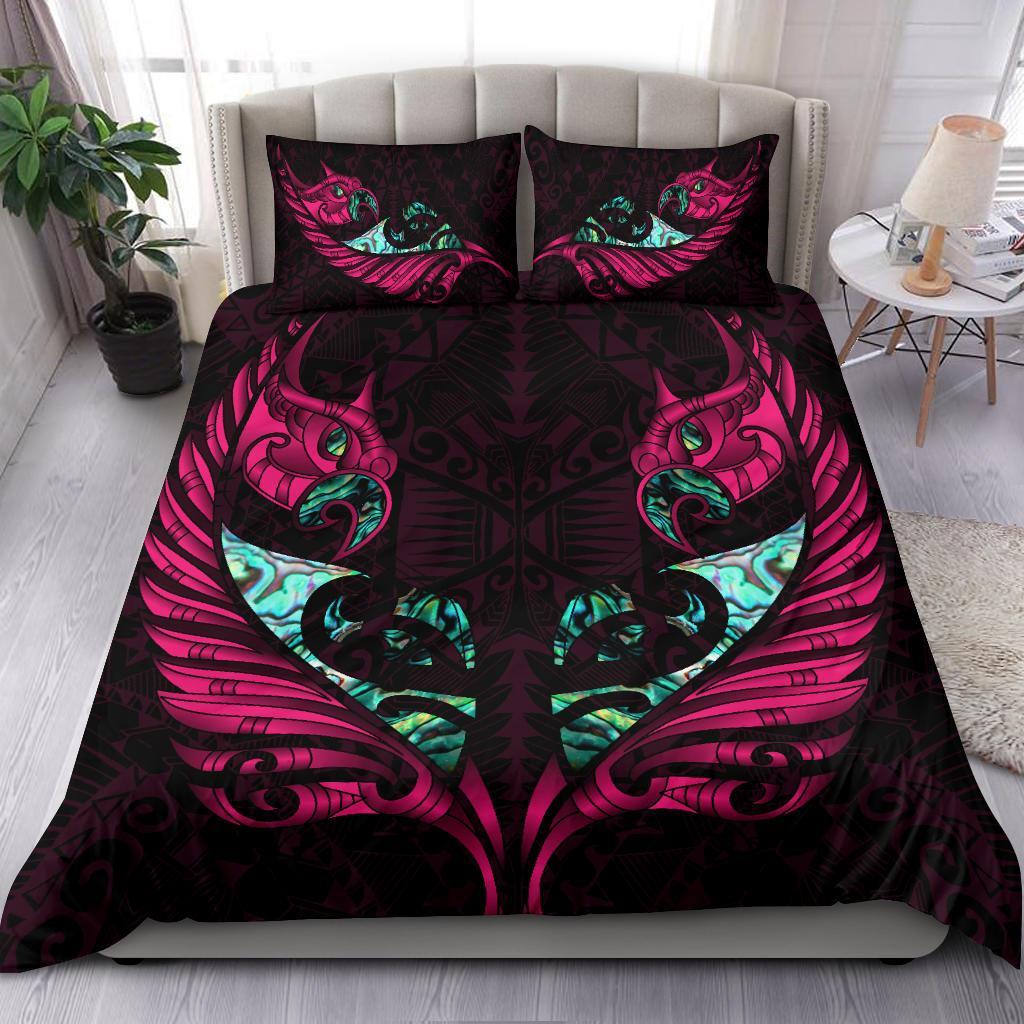 New Zealand Bedding Set Manaia Paua Fern Wing - Pink - Vibe Hoodie Shop