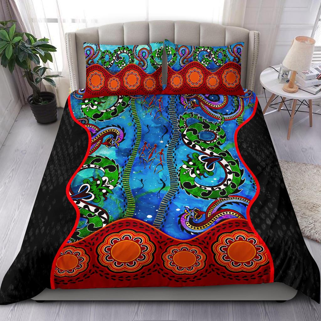 Aboriginal Bedding Set - Aussie Indigenous Patterns Blue - Vibe Hoodie Shop