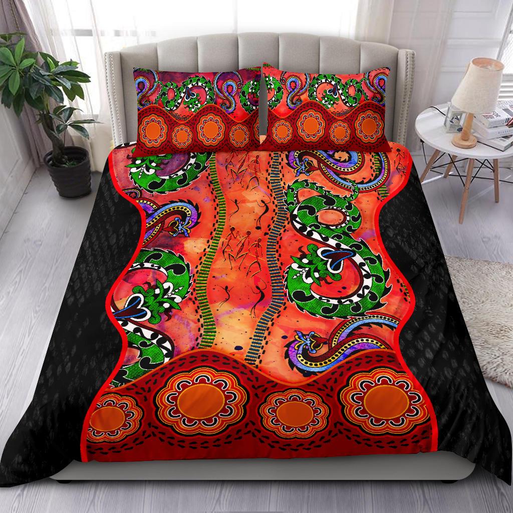 Aboriginal Bedding Set - Aussie Indigenous Patterns Orange - Vibe Hoodie Shop