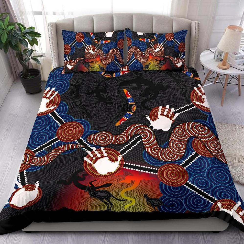 Aboriginal Bedding Set, Australian Boomerang and Snake Indigenous Art - Vibe Hoodie Shop