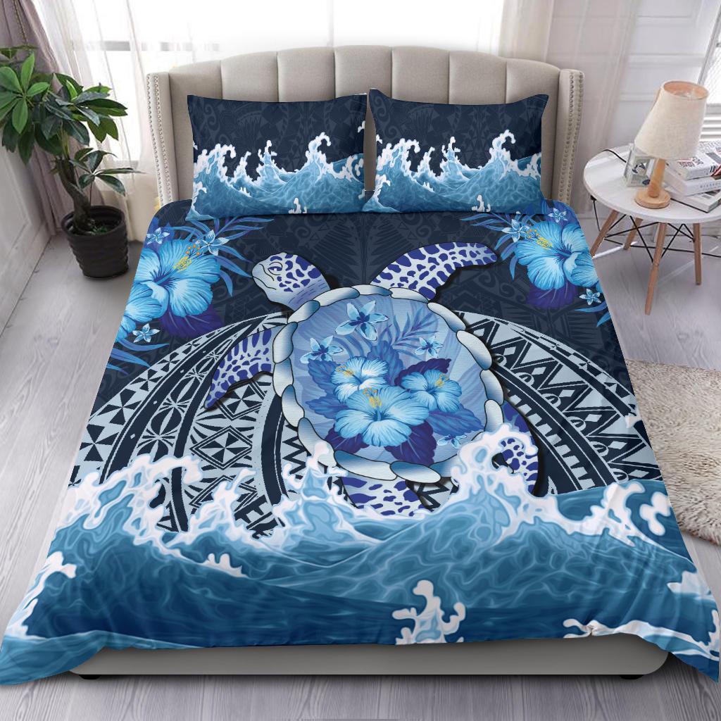 Polynesian Turtle Hibiscus The Blue Sea Bedding Set - Vibe Hoodie Shop