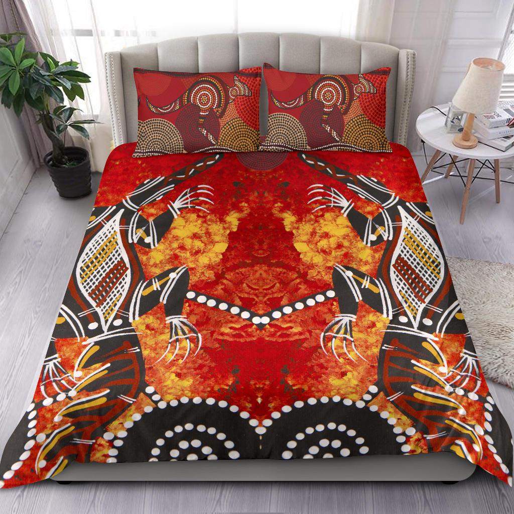 Aboriginal Bedding Set Crocodile, Kangaroo Dot Painting Art - Vibe Hoodie Shop