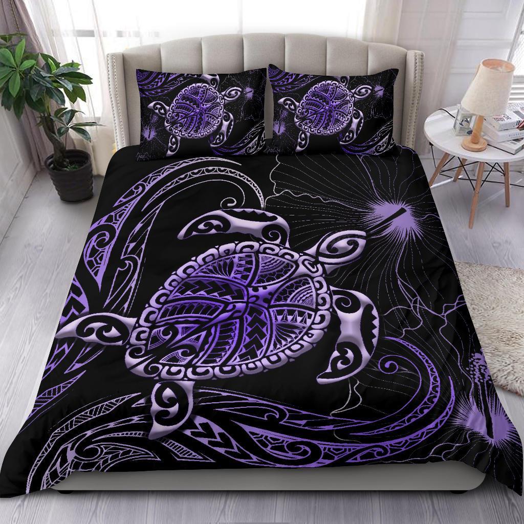 Polynesian Bedding Set Turtle Mix Hibiscus - Purple - Vibe Hoodie Shop