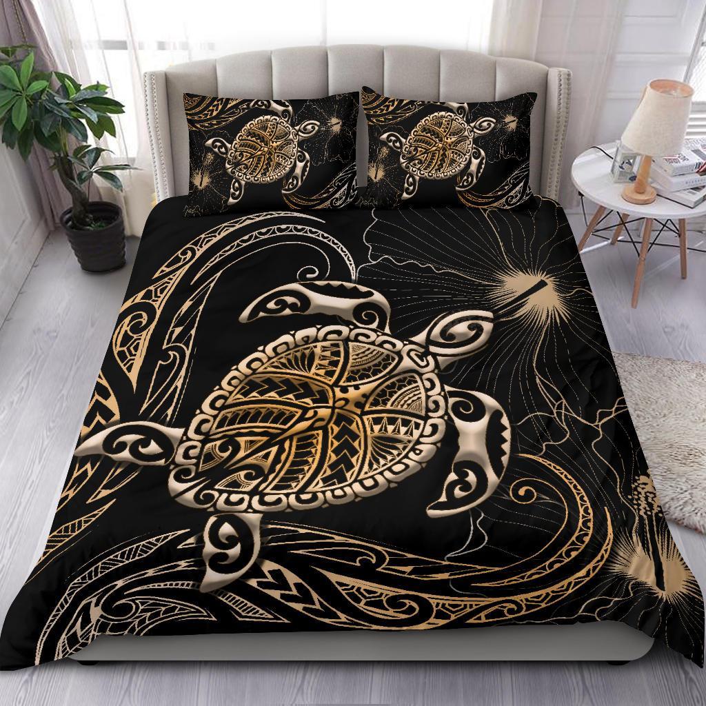 Polynesian Bedding Set Turtle Mix Hibiscus - Gold - Vibe Hoodie Shop