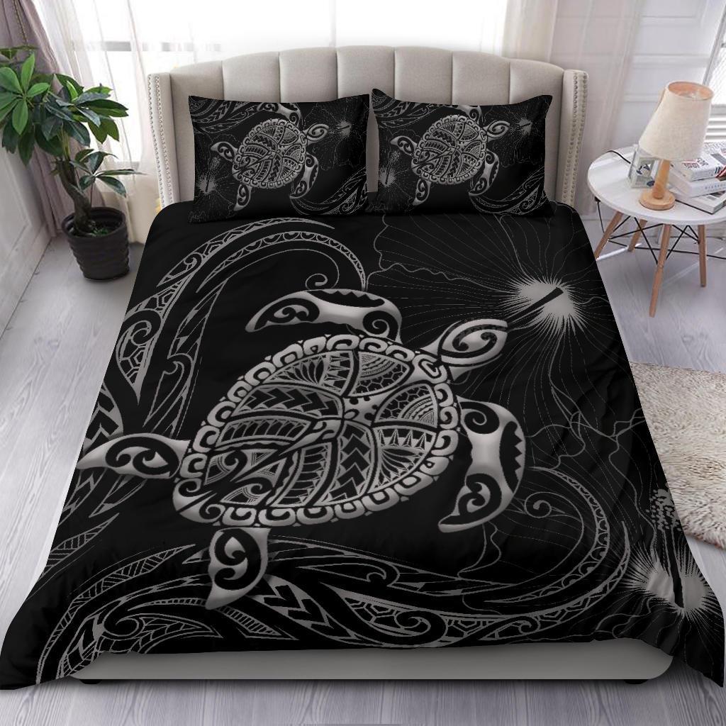 Polynesian Bedding Set Turtle Mix Hibiscus - Gray - Vibe Hoodie Shop