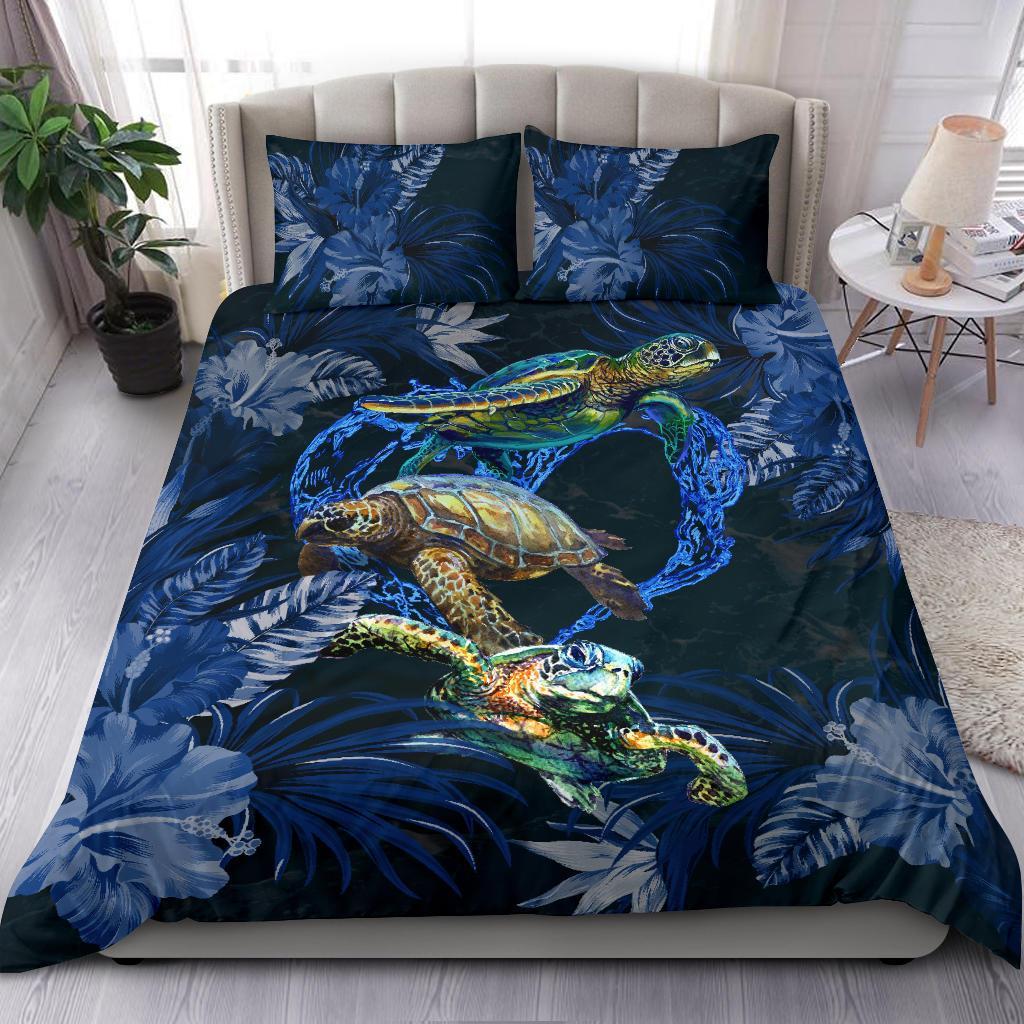 Family Turtles Bedding Set Hibiscus And Sea Water - Vibe Hoodie Shop