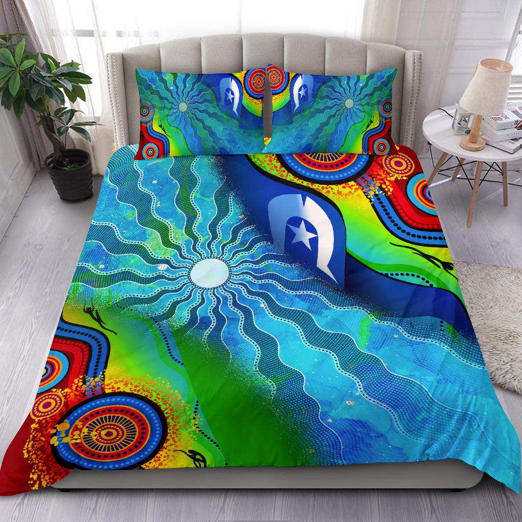 Bedding Set - Torres Strait Islanders Flag with Aboriginal Patterns Bedding Set - Vibe Hoodie Shop