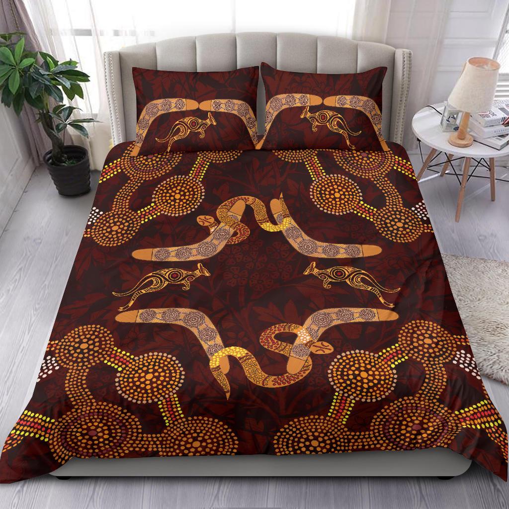 Aboriginal Bedding Set, Kangaroo, Snake And Boomerang Painting Art - Vibe Hoodie Shop