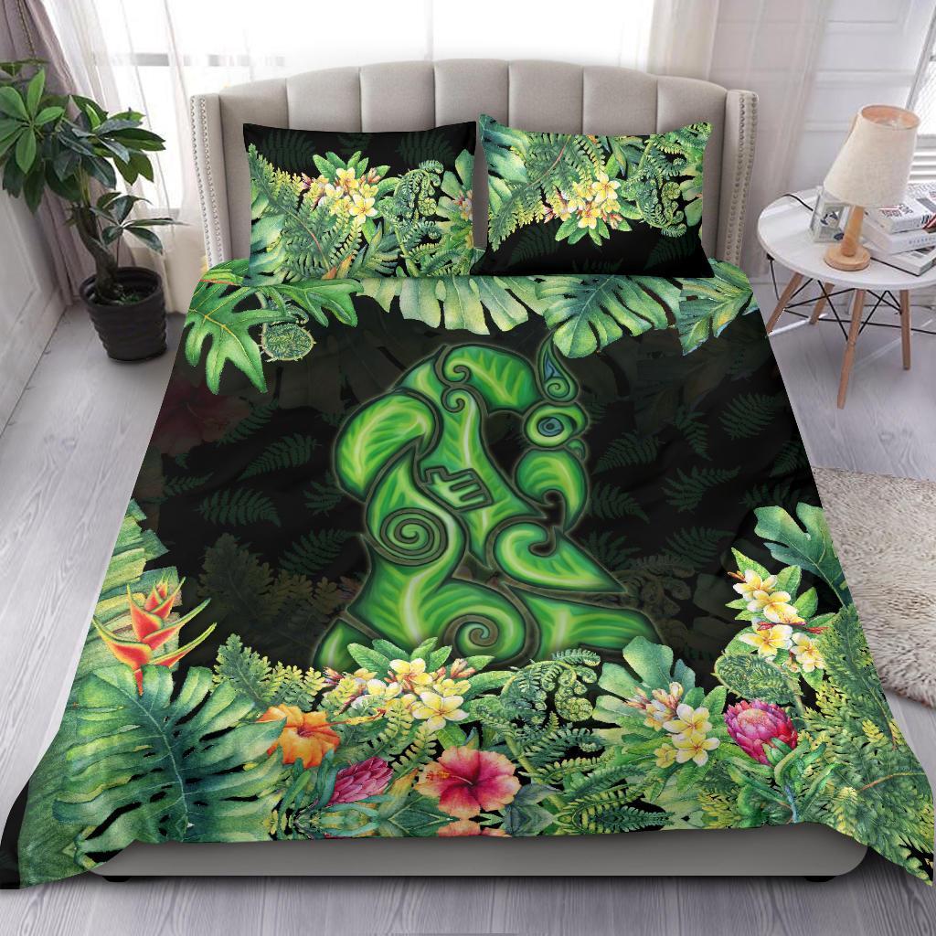 Maori Manaia Bedding Set Tropical Koru Fern With Plumeria Hibiscus - Vibe Hoodie Shop