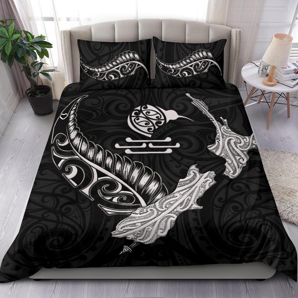 New Zealand Heart Bedding Set - Map Kiwi Mix Silver Fern White - Vibe Hoodie Shop