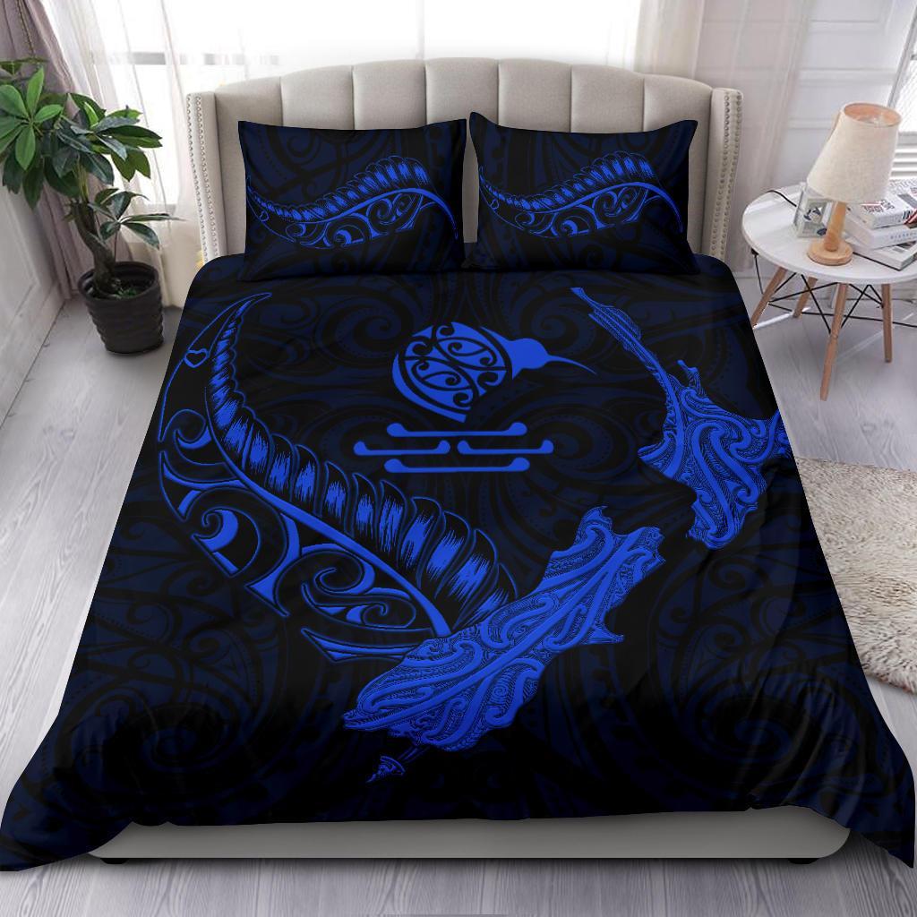 New Zealand Heart Bedding Set - Map Kiwi Mix Silver Fern Blue - Vibe Hoodie Shop